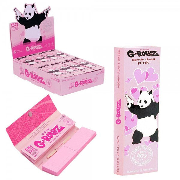 G-Rollz | Banksy Graffiti 'Panda Gunnin' Pink - 50 1 1/4 Papers + Tips