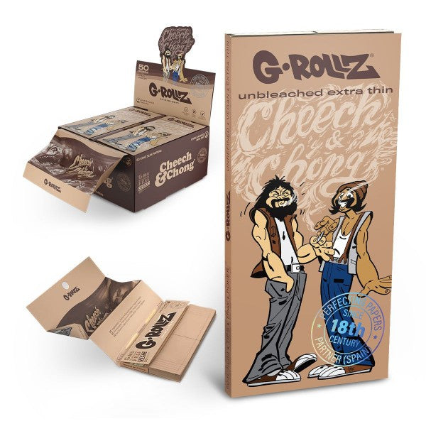 G-Rollz | Cheech & Chong(TM) 'Joint Venture' Unbleached - 50 KS Papers + Tips & Tray