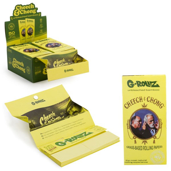 G-Rollz | Cheech & Chong(TM) Classic' Set 1- Bamboo Unbleached - 50 KS Slim Papers + Tips & Tray