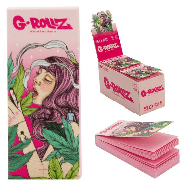 G-Rollz | Collector 'Mushroom Lady' PINK Filter Tips 2,5 X 6cm 50 Tips Book