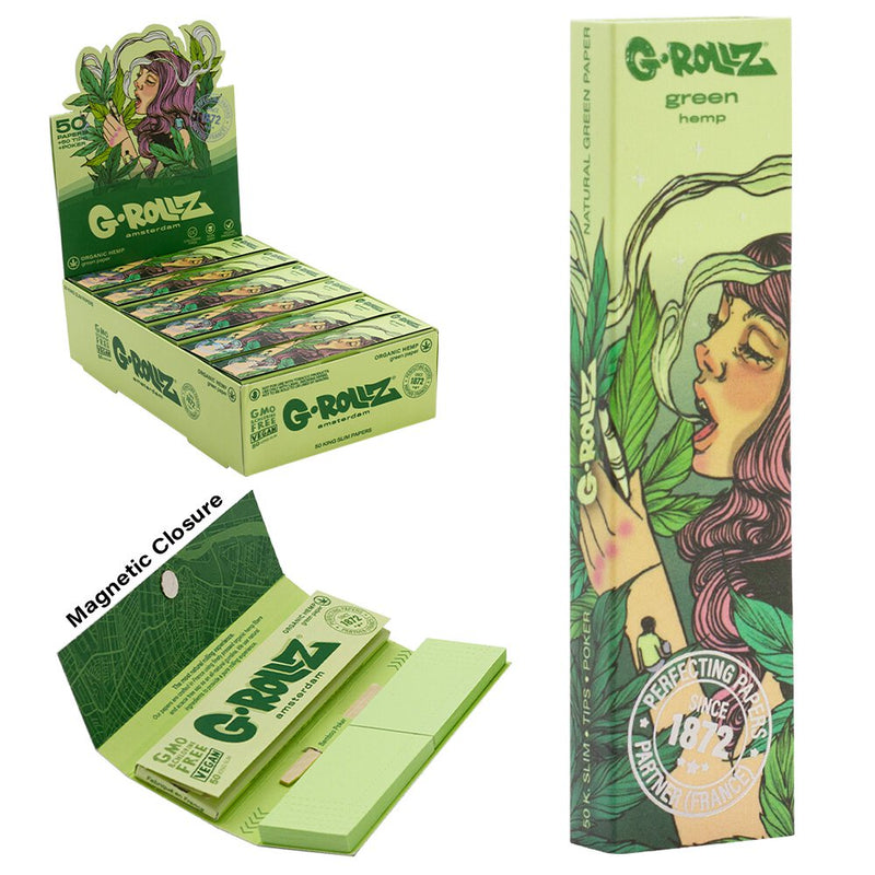 G-Rollz | Collector 'Mushroom Lady' Organic Green Hemp - 50 KS Slim Papers + Tips