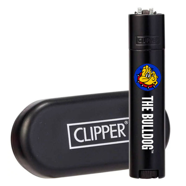 Clipper The Bulldog Matt Black Metal Lighters + Giftbox