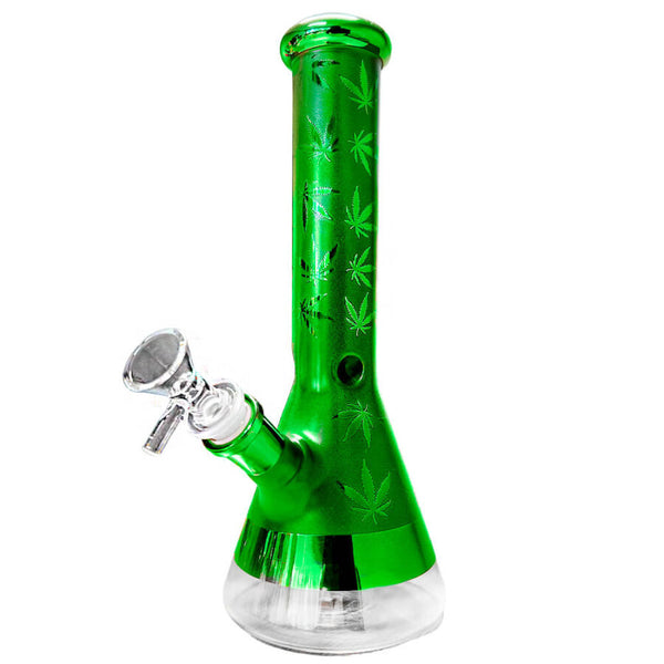 Weed Leaves Glass Bong Green 25cm