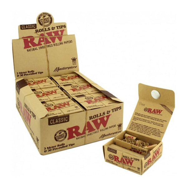 RAW Rolls and Tips 3 meters rolls + pre-rolled tips